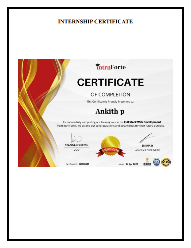 Internship Certificate