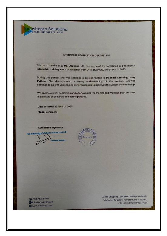 Internship Certificate