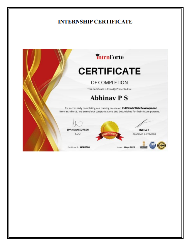 Internship Certificate